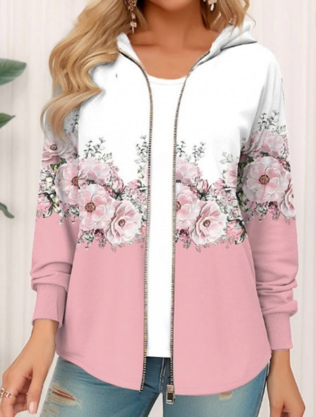 Casual Printed Full-zip Cardigan Coat