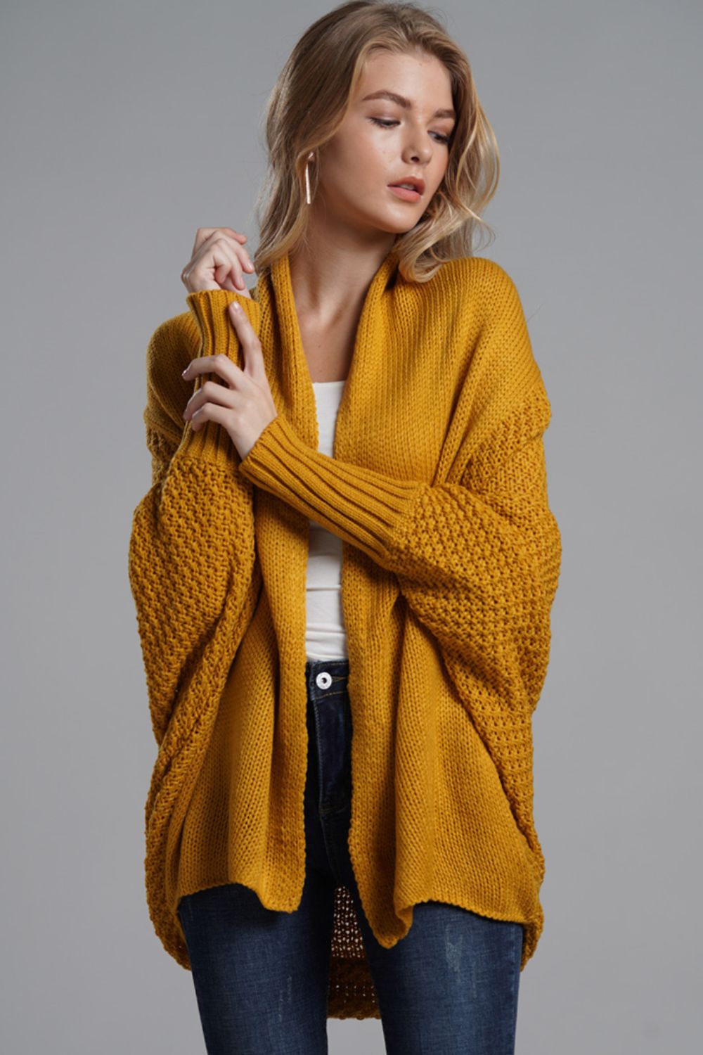 Ease Up Dolman Sleeve Open-Front Long Knit Cardigan