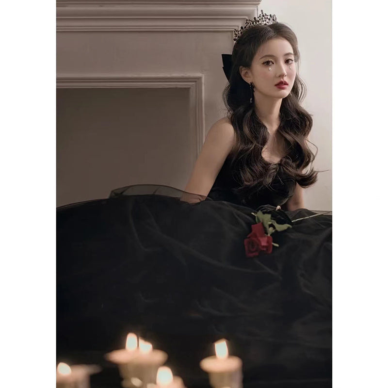 Embroidery Black Evening Sleeveless  Dress