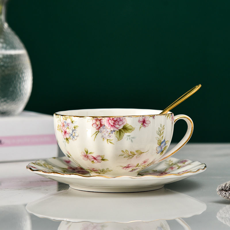 English Ceramic Tea Cup Set with Flower Print