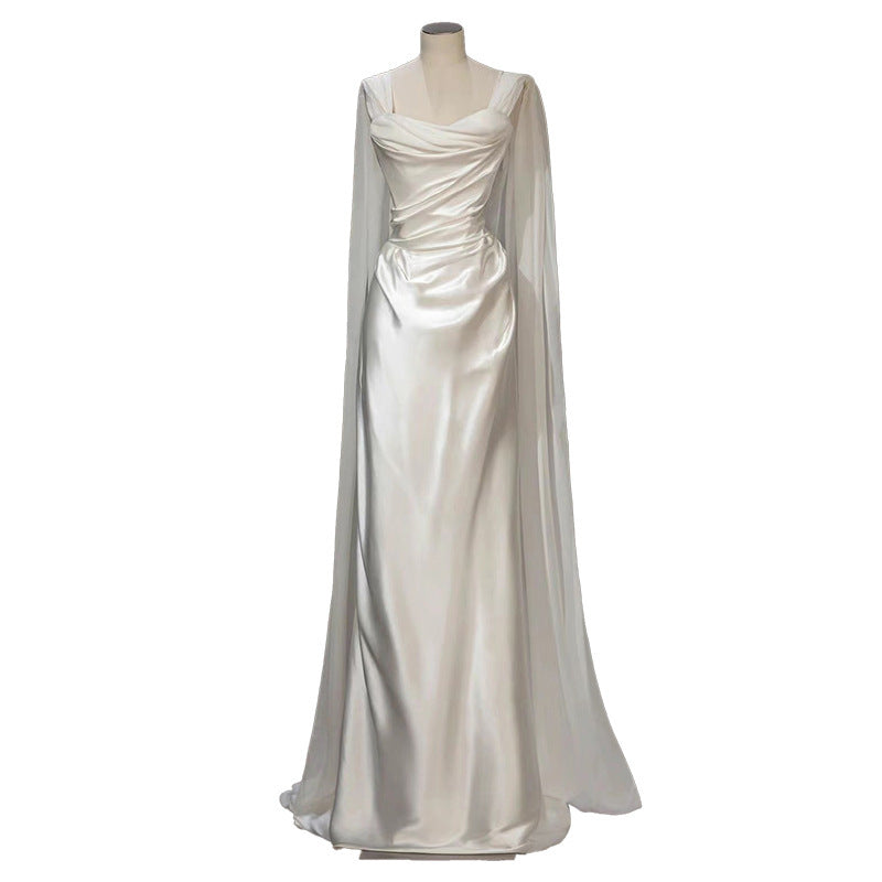 French Satin White  Bridal  Sleeveless  Wedding Dress
