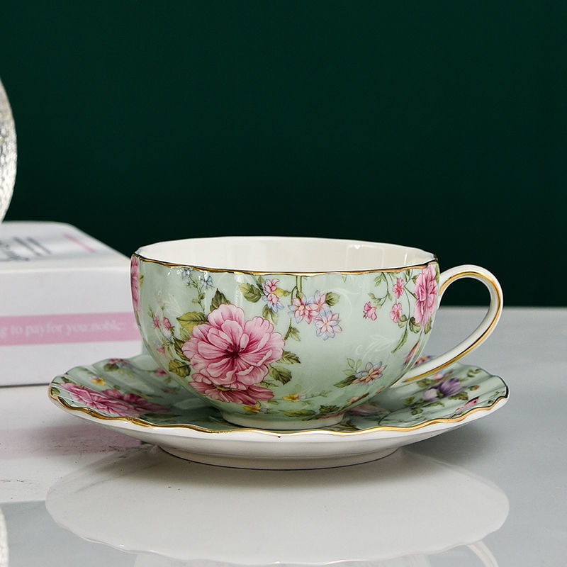 English Ceramic Tea Cup Set with Flower Print