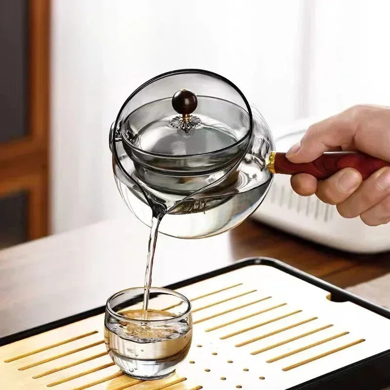 Pyrex Style Teapot with Infuser & Wooden Handle
