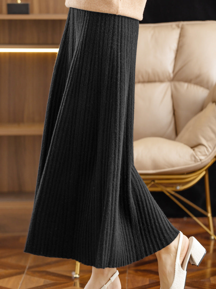 Luxury  Knitted Pleated  Wool Skirt