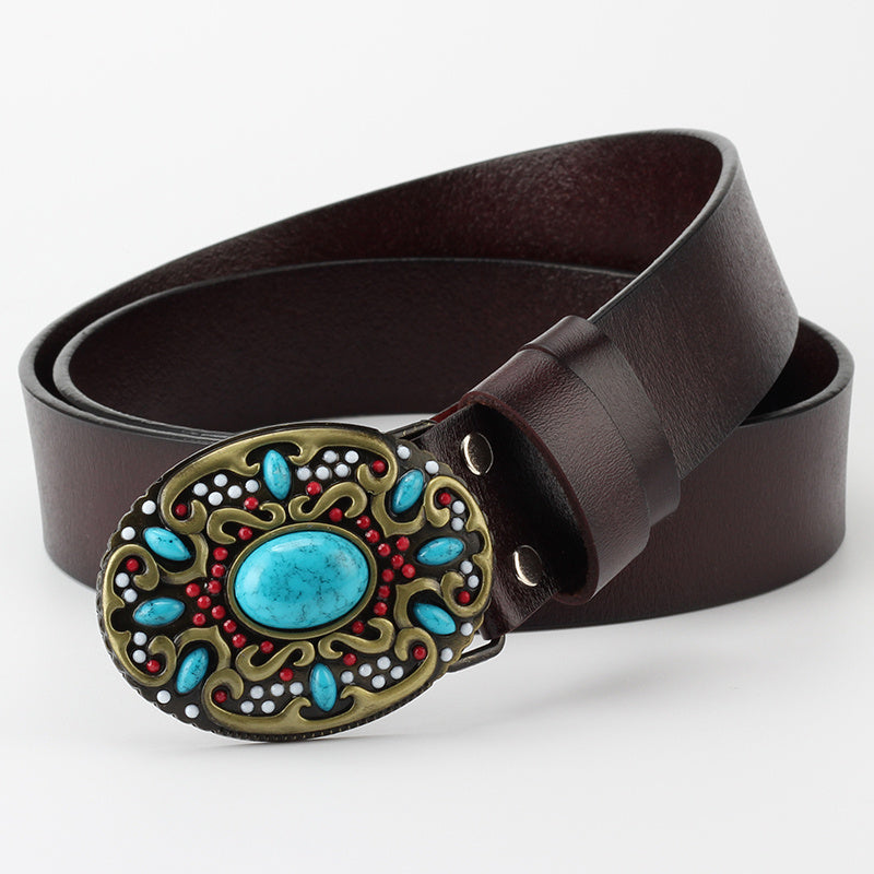 Boho Turquoise Genuine Leather Belt 