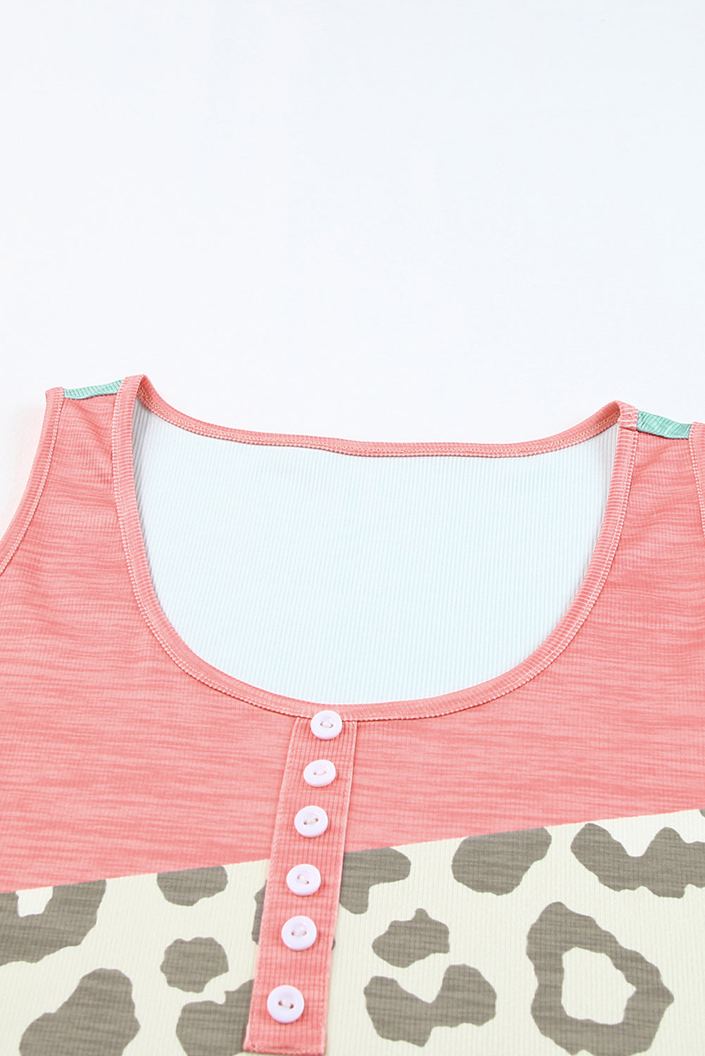 Leopard  Color Block Decorative Button Sleeveless Tank