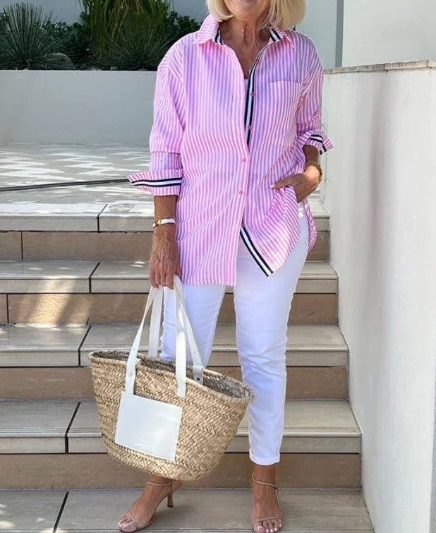 Casual Long Sleeve Striped Cardigan Women's Shirt