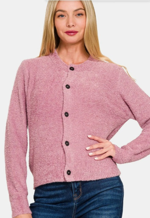 Rose Petal Button Down Long Sleeve Sweater Cardigan