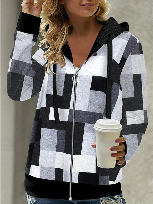 My Retro  Loose Hooded Hooded Zipper Sweatshirt