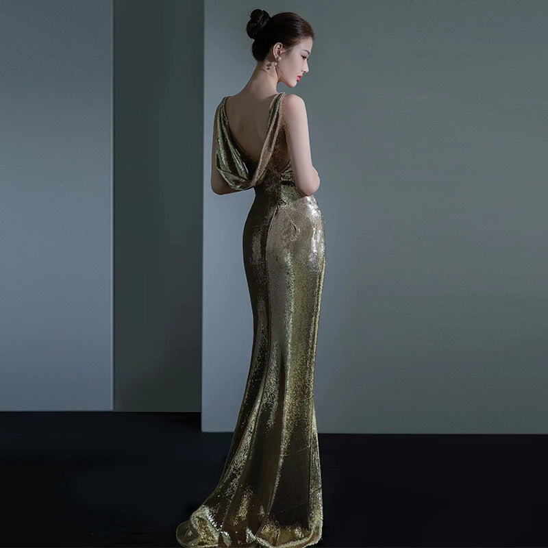 Gold Sequins Evening Dress