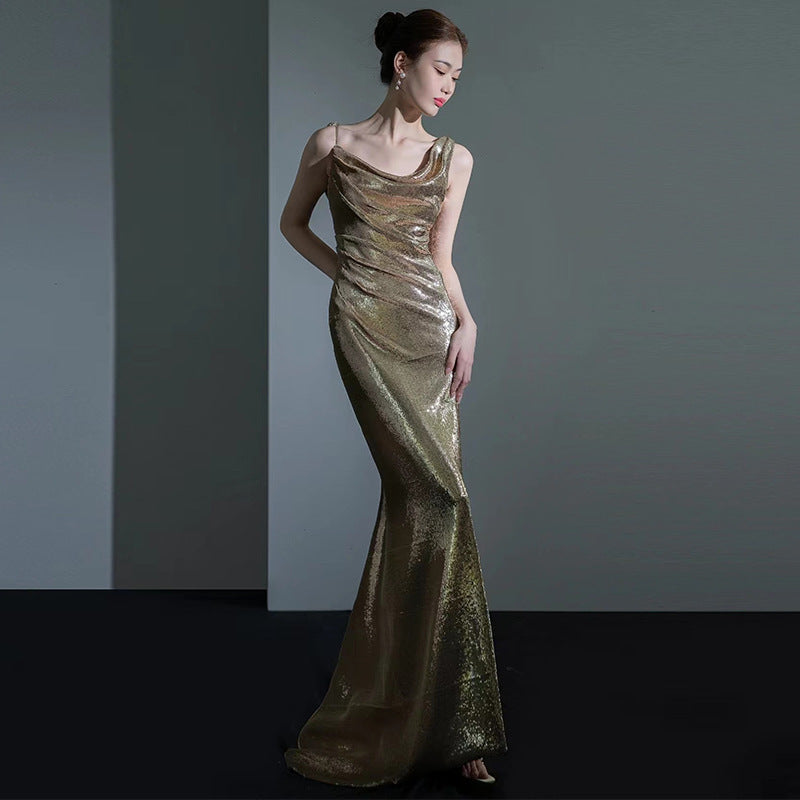 Gold Sequins Evening Dress