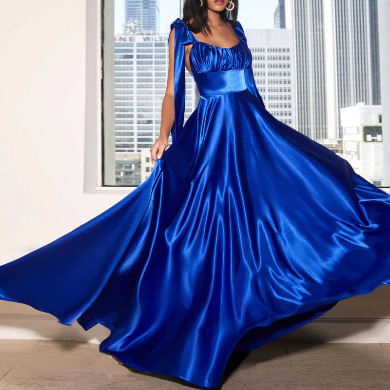 Princess Style Silky  Sleeveless Gown Evening Dress