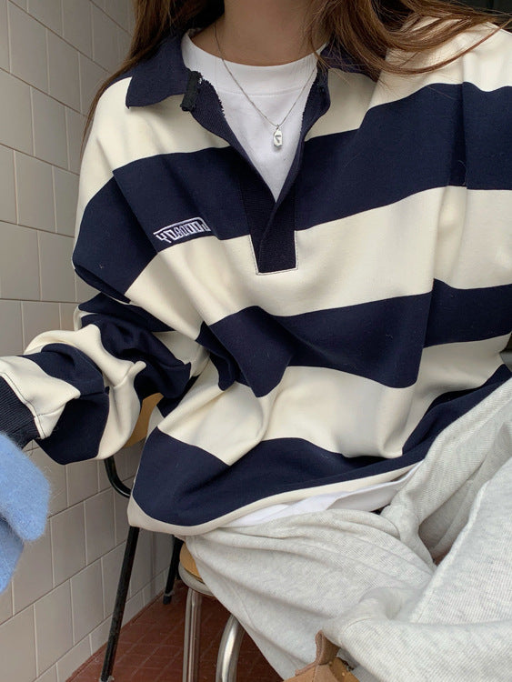 Blue and White Stripes  Sweater Top