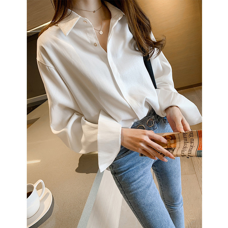 Retro  Satin Shirt  with Long Sleeves