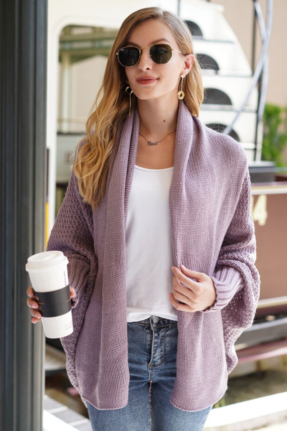 Ease Up Dolman Sleeve Open-Front Long Knit Cardigan
