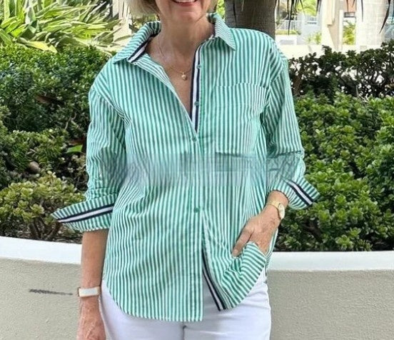 Casual Long Sleeve Striped Cardigan Women's Shirt