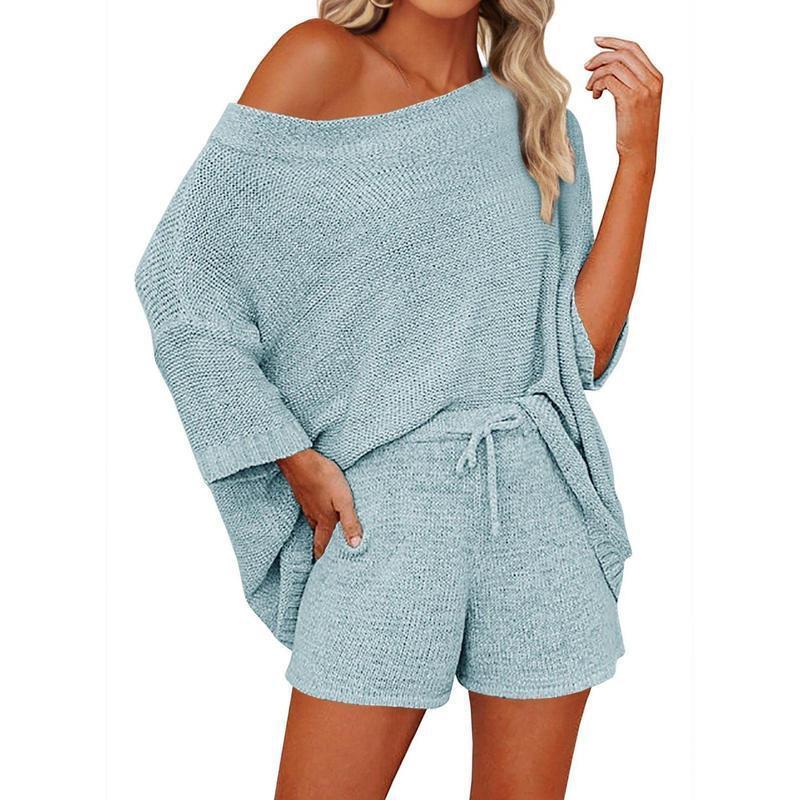 2 Piece Outfits Sweater Sets with Off Shoulder Knit Top