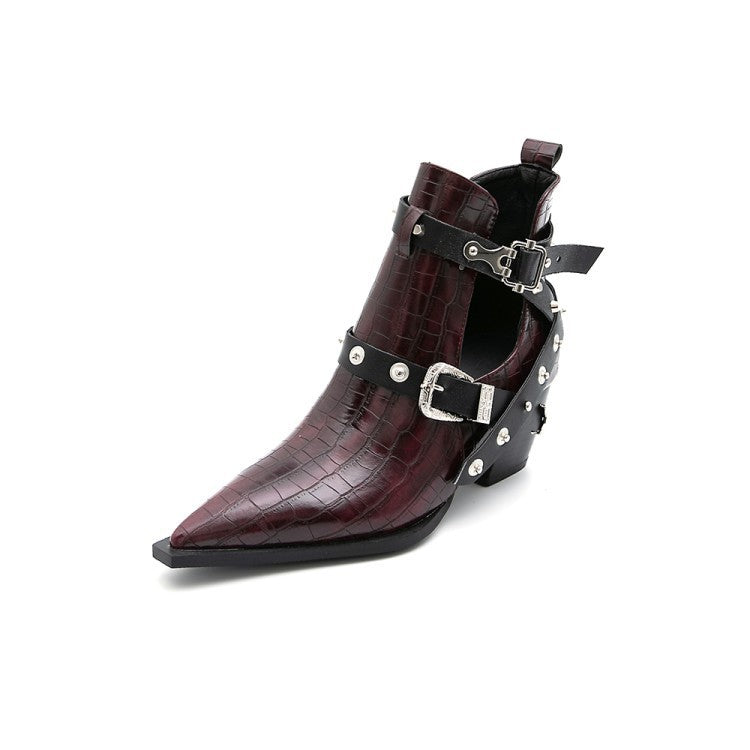 Rivet Buckle Strap Pointed Toes Gothic Cowboy Boots