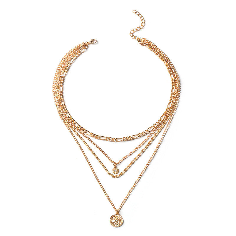Chunky Layered  Coin Charm Necklace Layered Gold & Silver