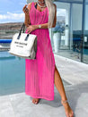 Sea Blue Mall Openwork Slit Cutout Wide Strap Dress A@Y@M Ship From Overseas SeaBlueMall.com