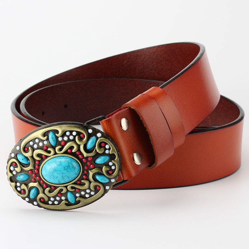 Boho Turquoise Genuine Leather Belt 