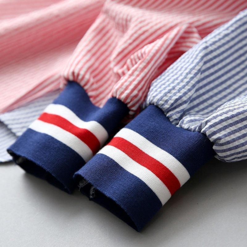 Blue Striped Loose  Slim Fit  Shirt with 3 Color  V-Neck Design