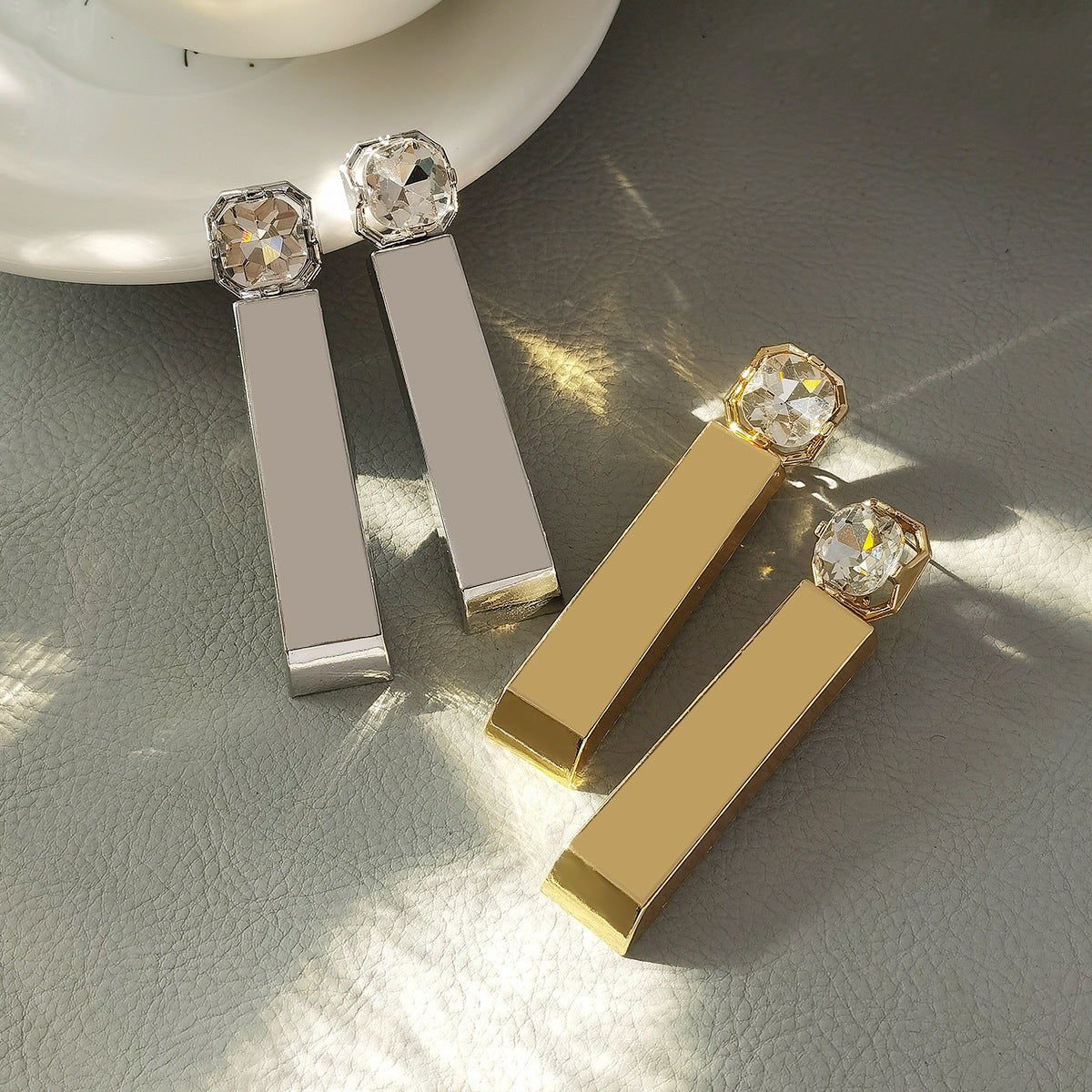 Modern Style Diamond Rectangular Earrings