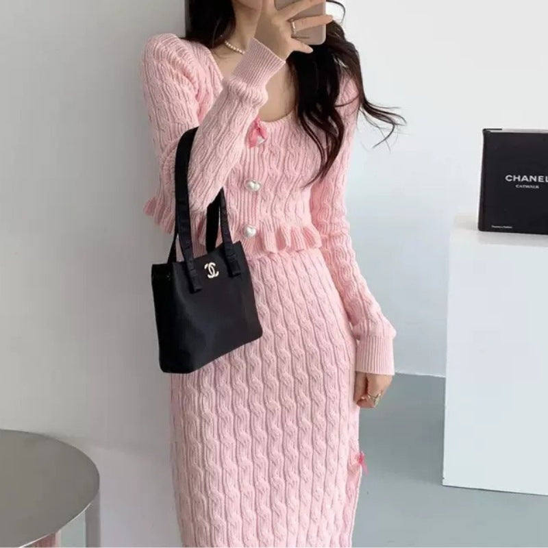 Free style Two-piece Slim Fit  Suit with Long Skirt and Sweater