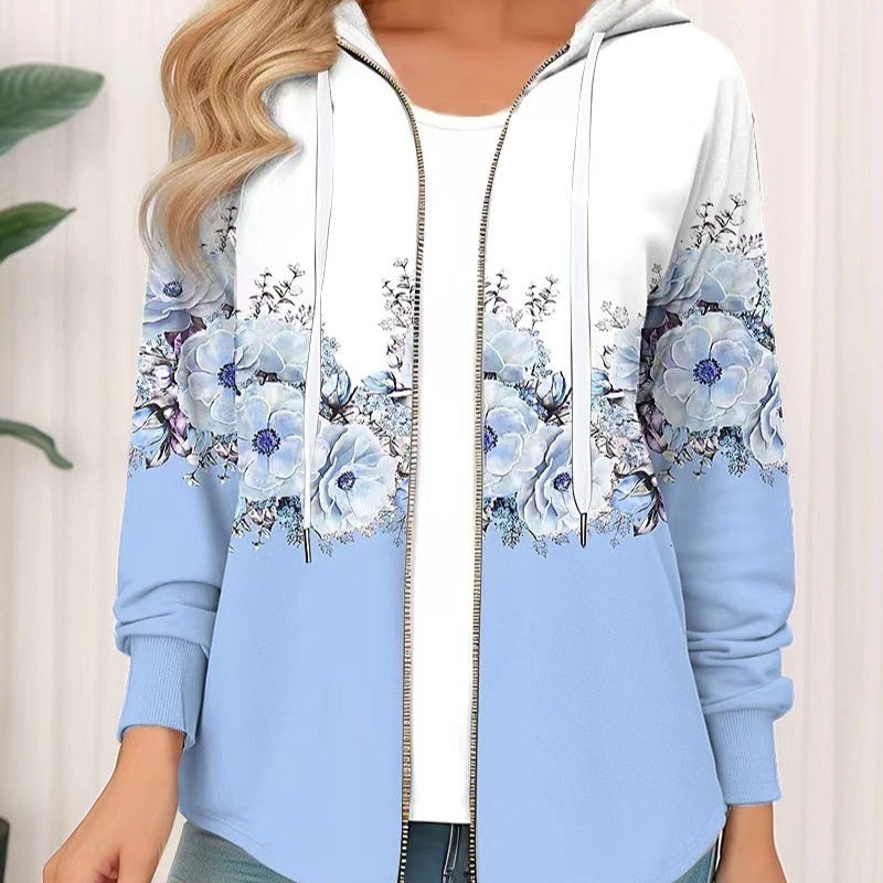 Casual Printed Full-zip Cardigan Coat