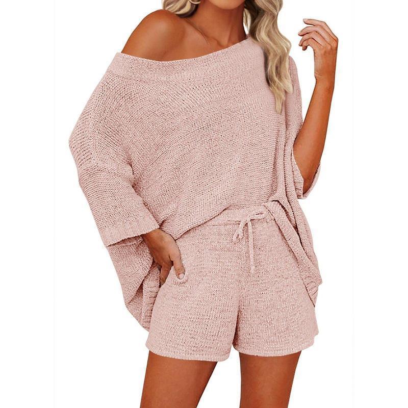 2 Piece Outfits Sweater Sets with Off Shoulder Knit Top