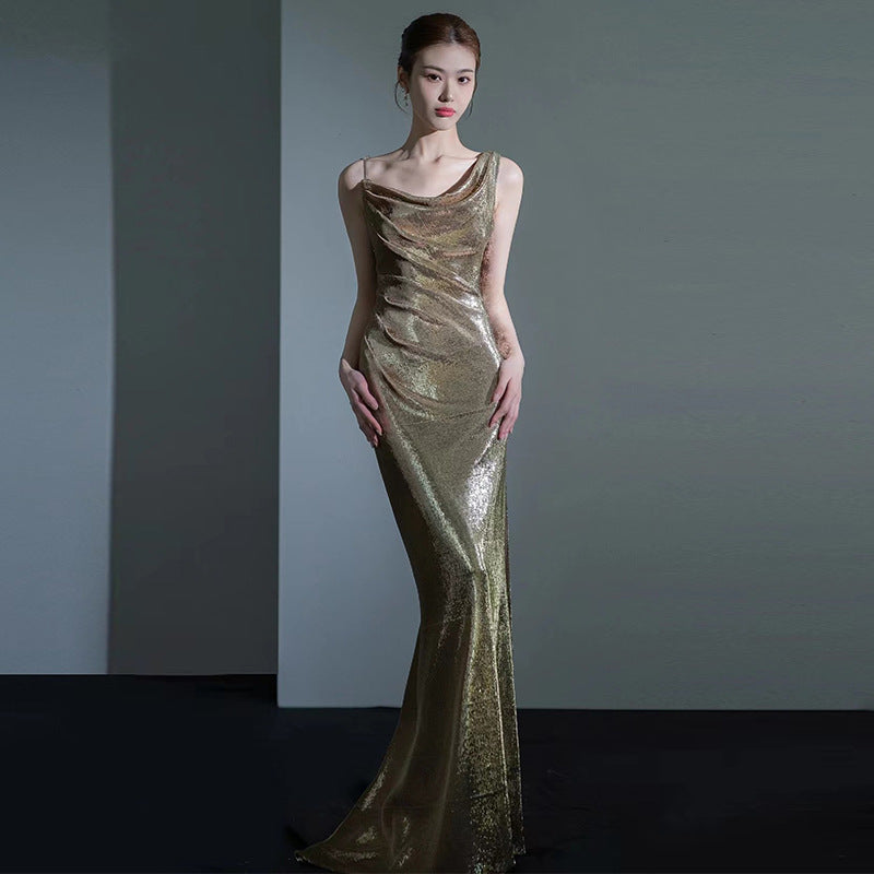 Gold Sequins Evening Dress