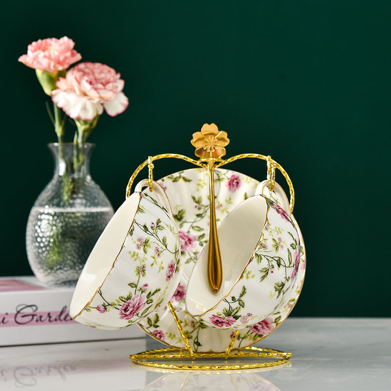 English Ceramic Tea Cup Set with Flower Print