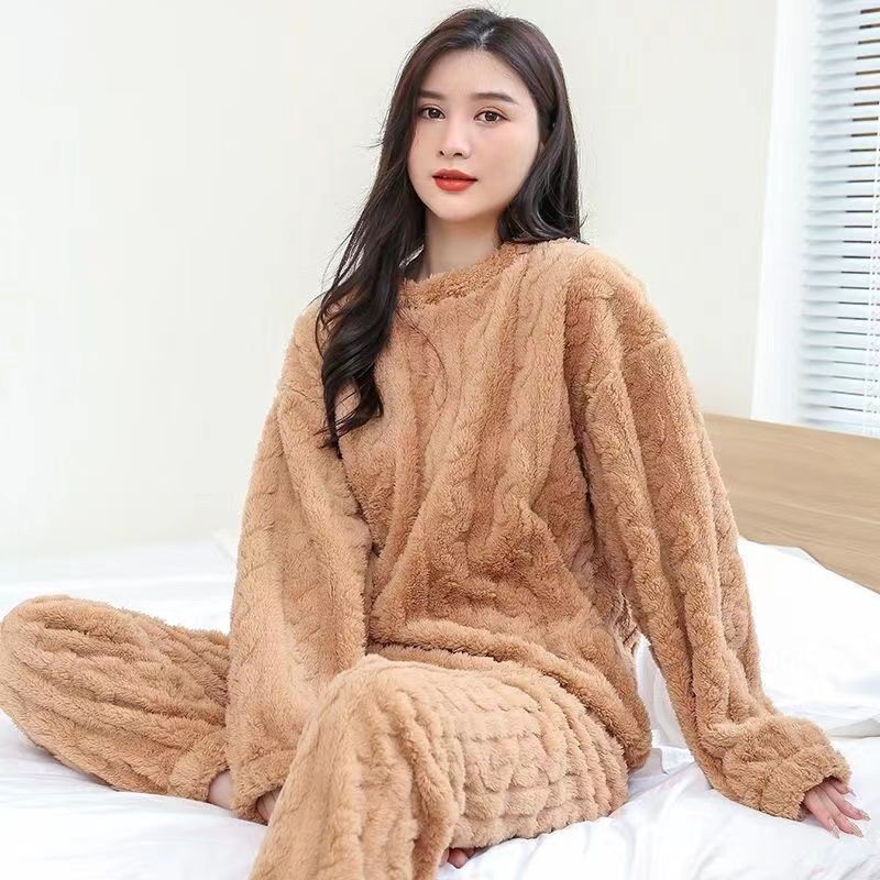 Jacquard Cotton Velvet Warm Suit Pajamas Loungewear - 2 Piece Set
