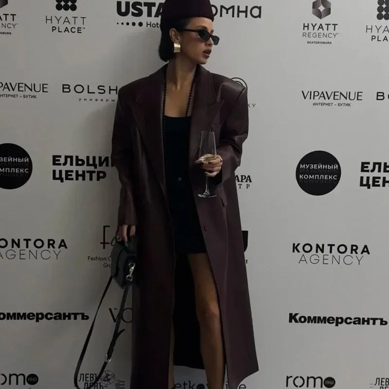 Elegant Retro Wine Red Trench Coat