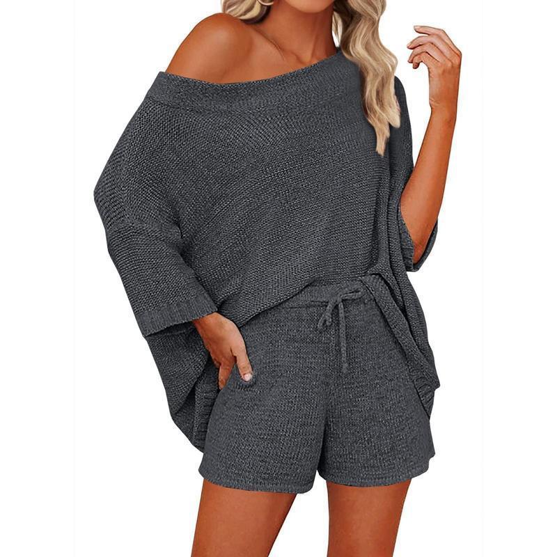 2 Piece Outfits Sweater Sets with Off Shoulder Knit Top