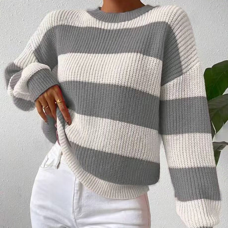 Striped Sweater Loose Long Sleeve Pullover