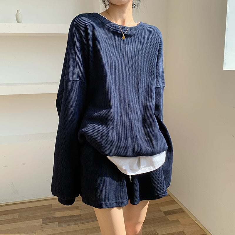 Long Sleeve Waffle Pullover Sweatshirt - 2 Piece Set