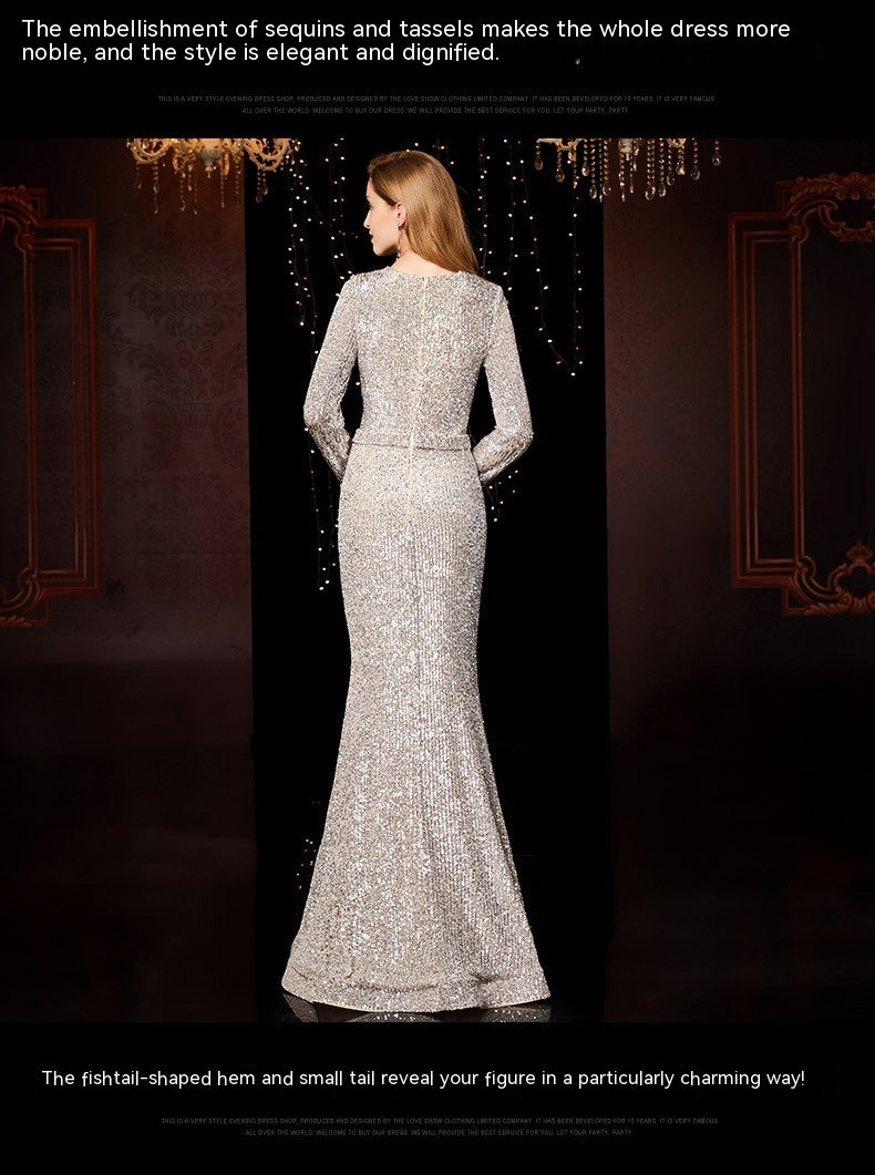 Silver White Long Evening Dress