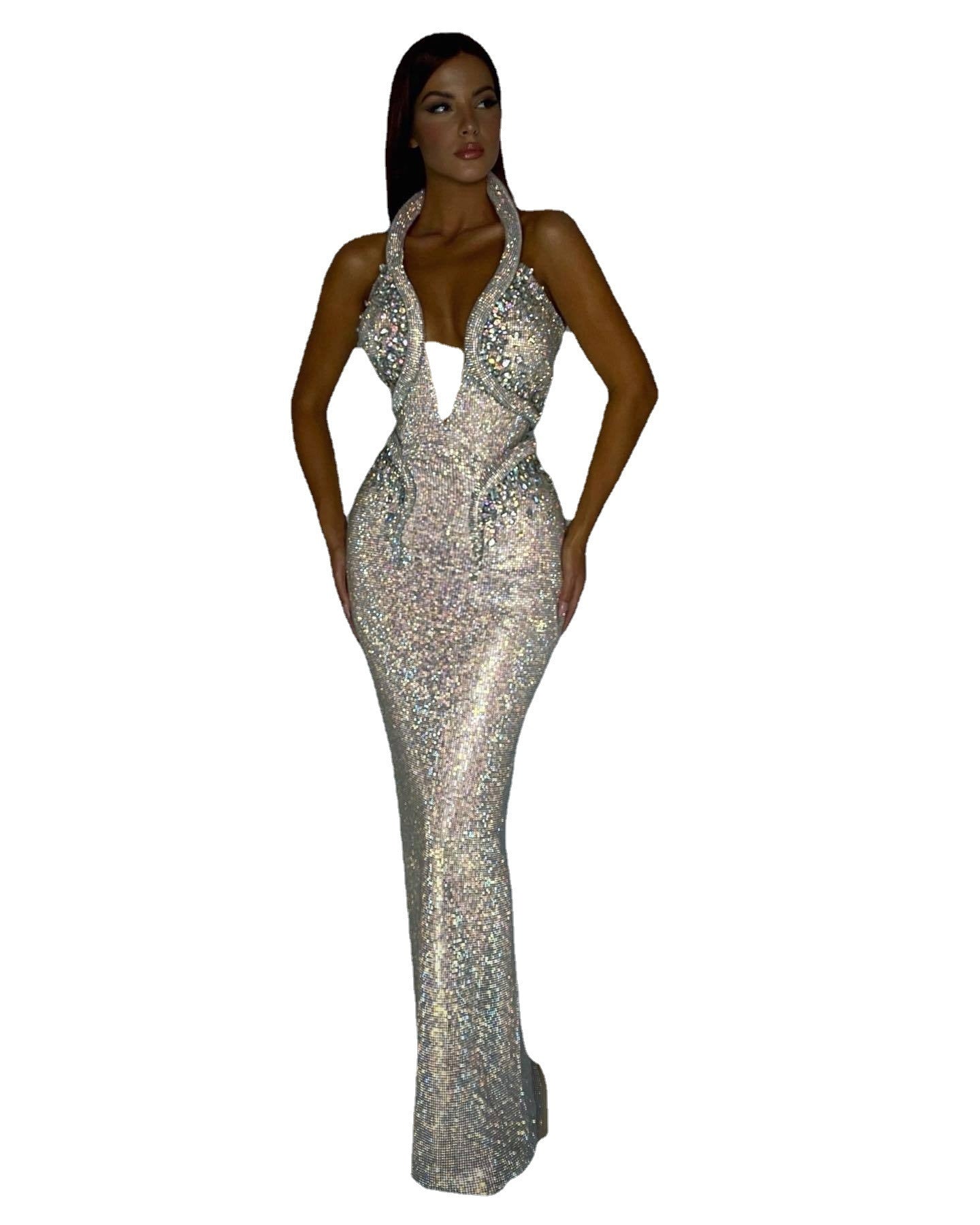 Silver Spark Diamonds Sequined Banquet Dress