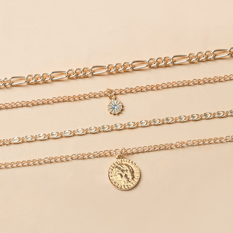 Chunky Layered  Coin Charm Necklace Layered Gold & Silver
