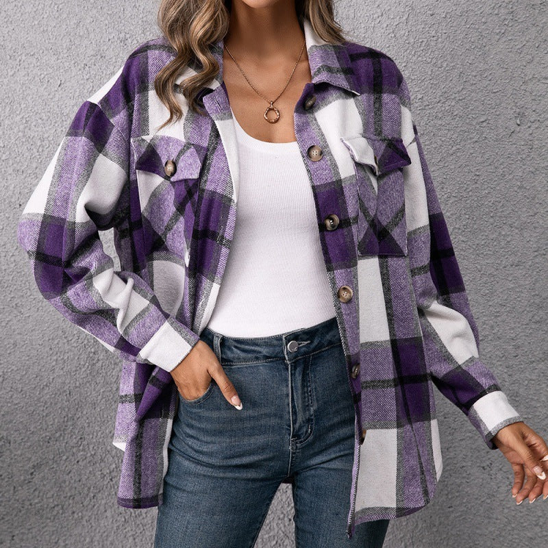 Plaid-in-Purple Jacket Coat Top
