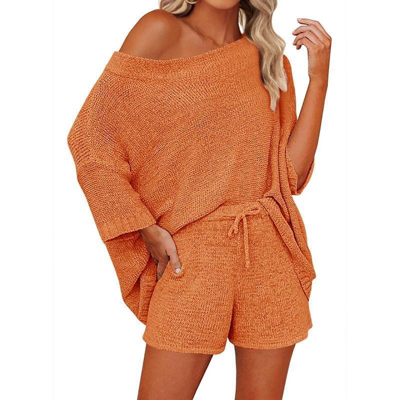 2 Piece Outfits Sweater Sets with Off Shoulder Knit Top
