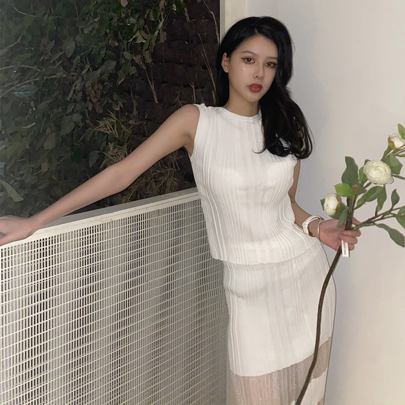 Snow White  Ladies Knit Top with Skirt -Two Piece Set