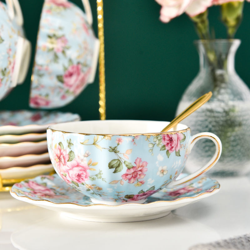 English Ceramic Tea Cup Set with Flower Print