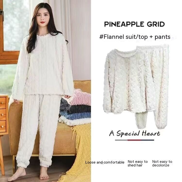 Jacquard Cotton Velvet Warm Suit Pajamas Loungewear - 2 Piece Set