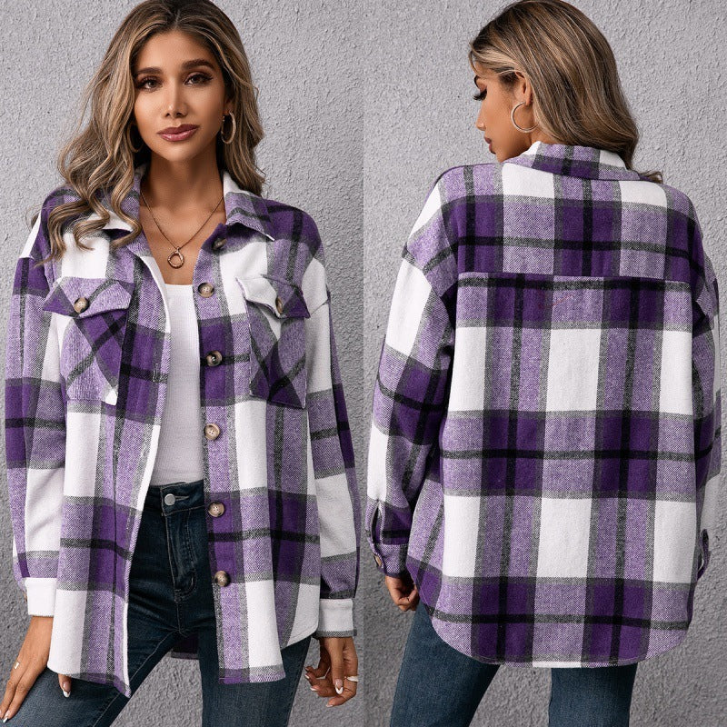 Plaid-in-Purple Jacket Coat Top