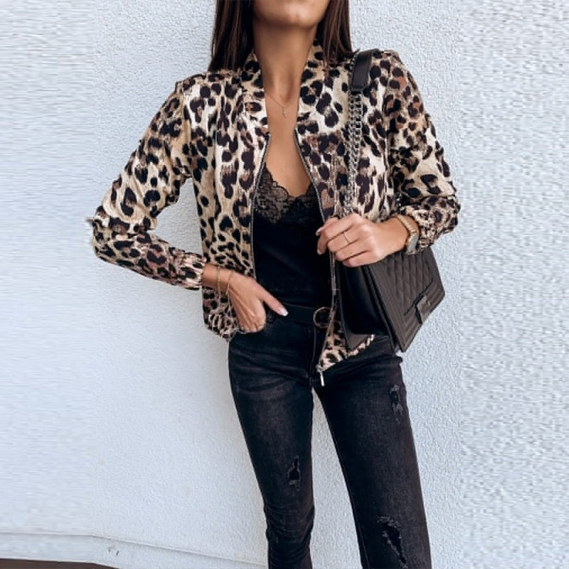 City Vibes Leopard Print Zipper Jacket