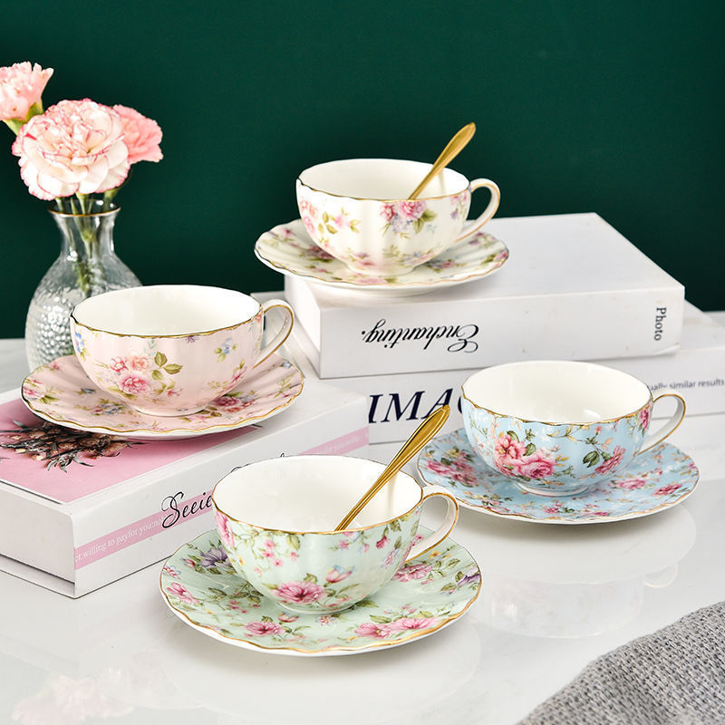 English Ceramic Tea Cup Set with Flower Print