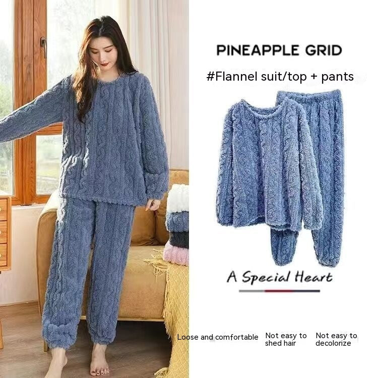 Jacquard Cotton Velvet Warm Suit Pajamas Loungewear - 2 Piece Set