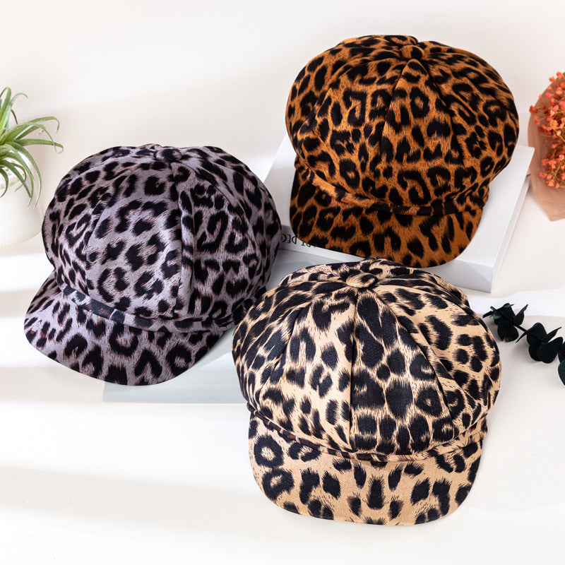 Trendy Leopard Print Octagonal Hat – Sea Blue Mall